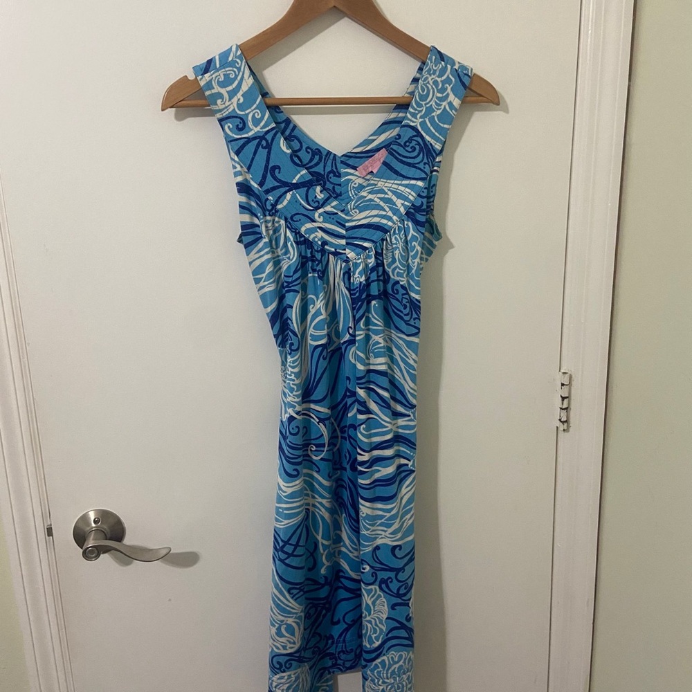 Lilly Pulitzer | Women’s Blue and White Patterned Sleeveless Tie Dress | Small